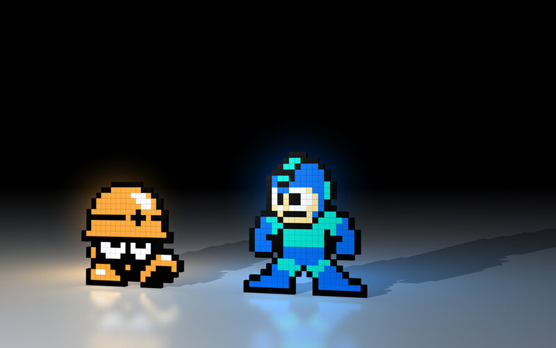 Pixel art of Mega Man and a robot