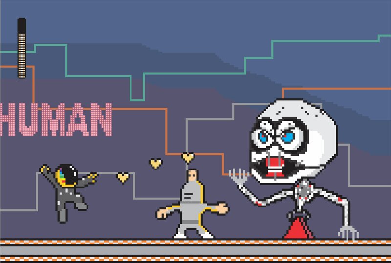 Pixel art of robot characters