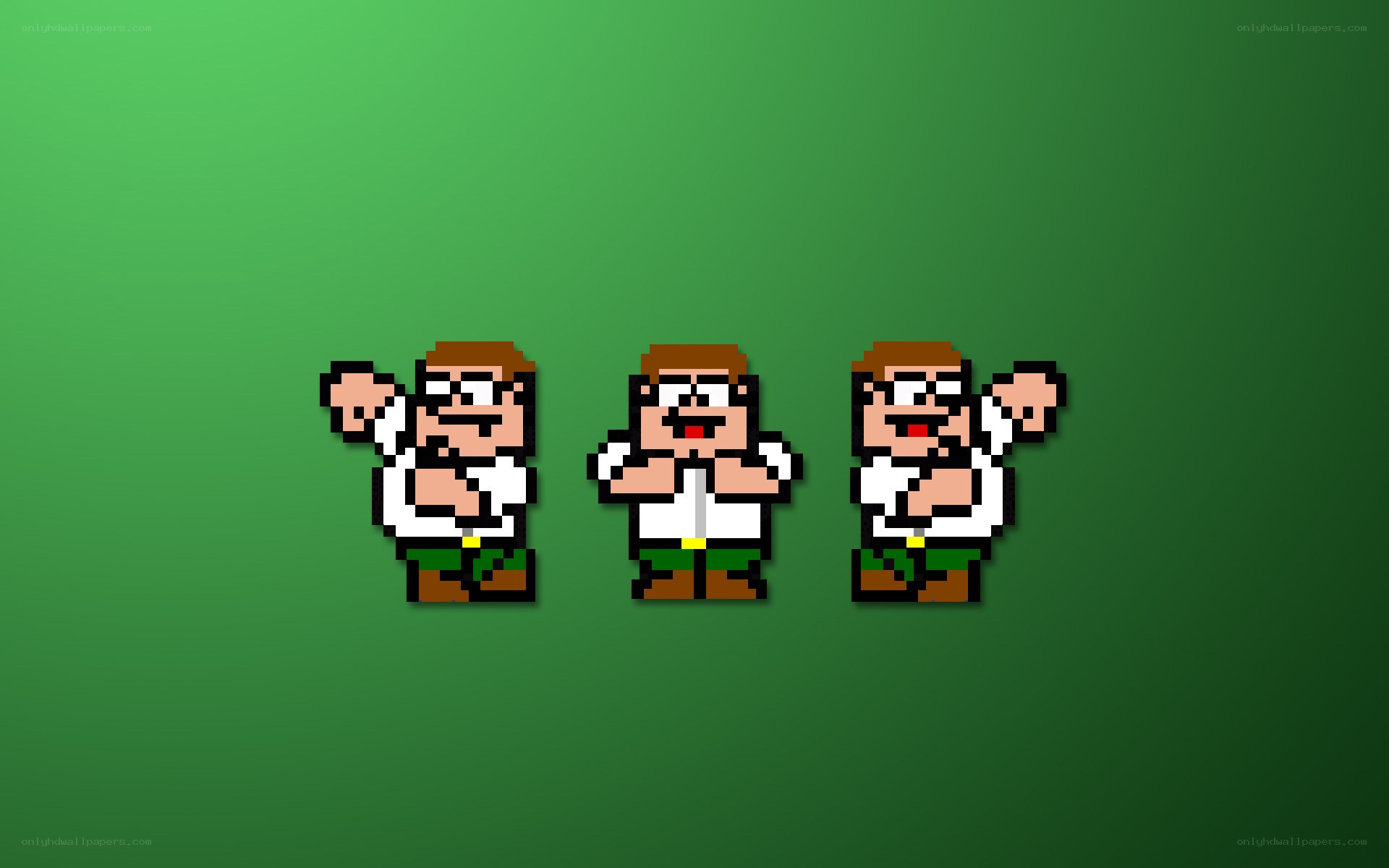 Pixel art of three Peter Grifflins