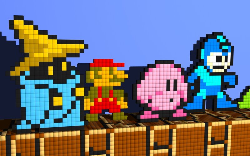 Pixel art of video game characters