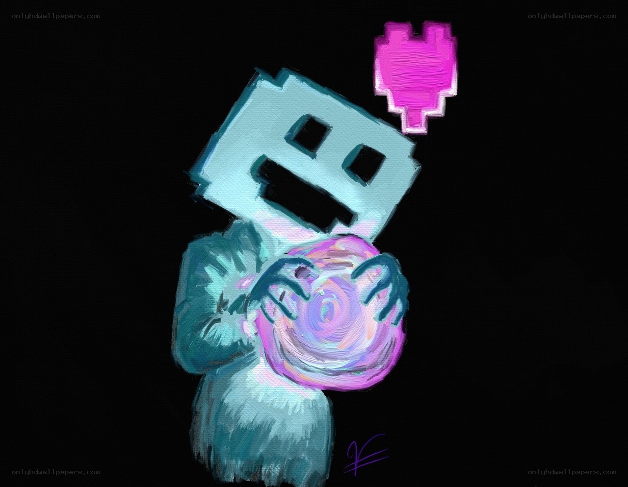 pixel art robot holding heart