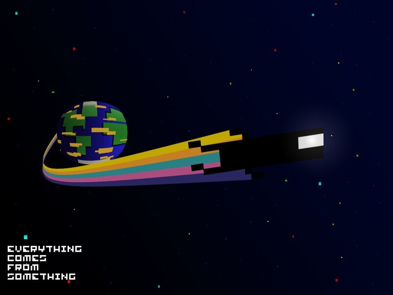 pixel art rocket and planet