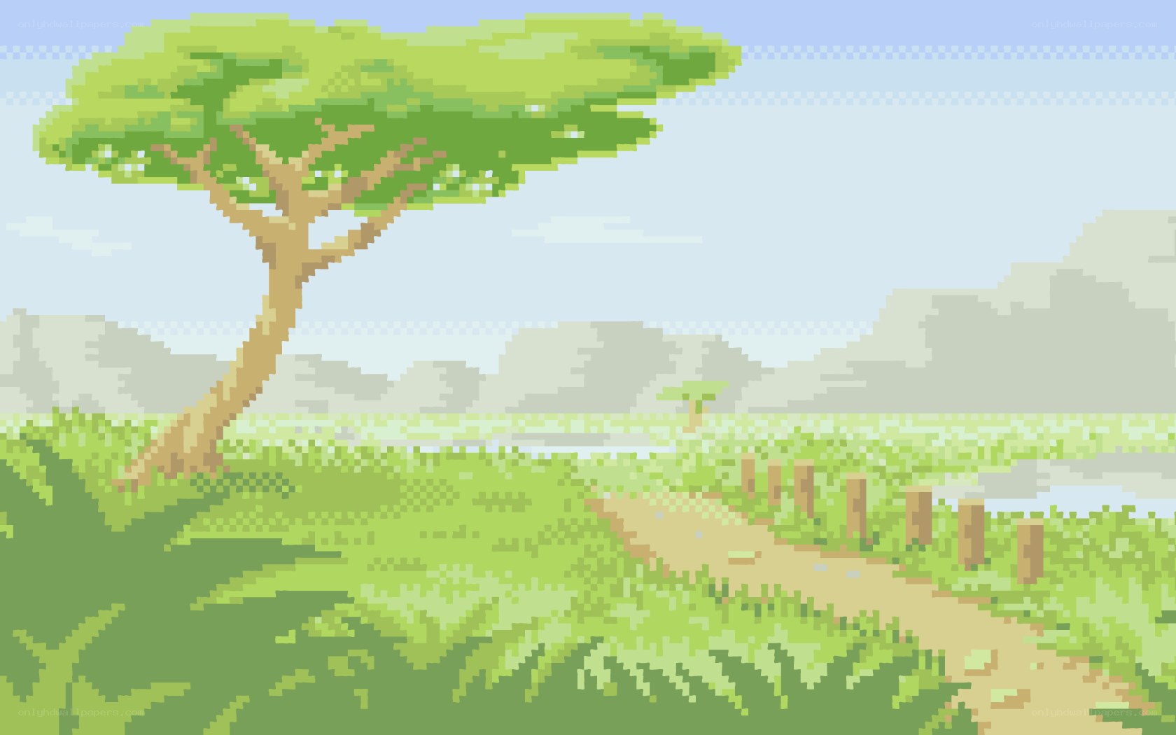 Pixel art savanna landscape