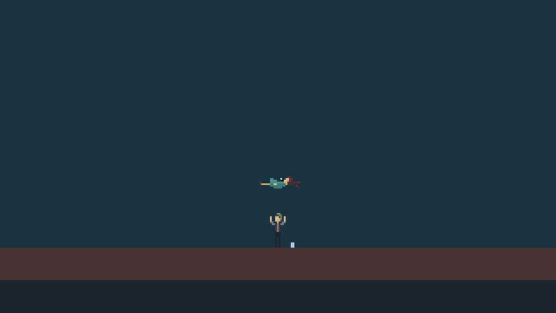 Pixel art scene with falling character