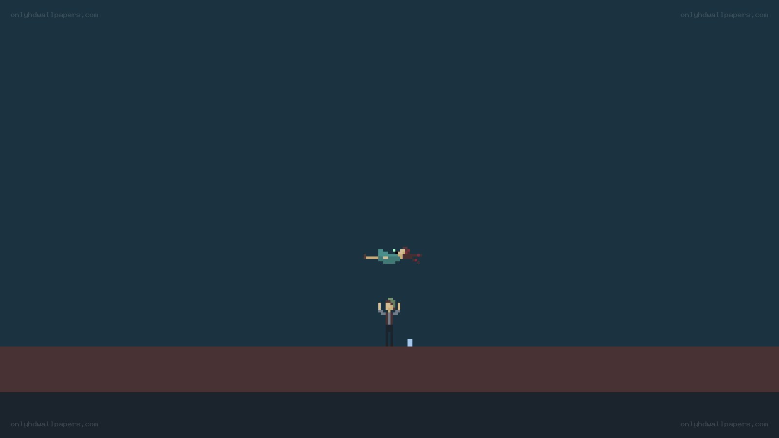 Pixel art scene with falling character