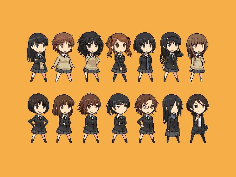 Pixel art school girls