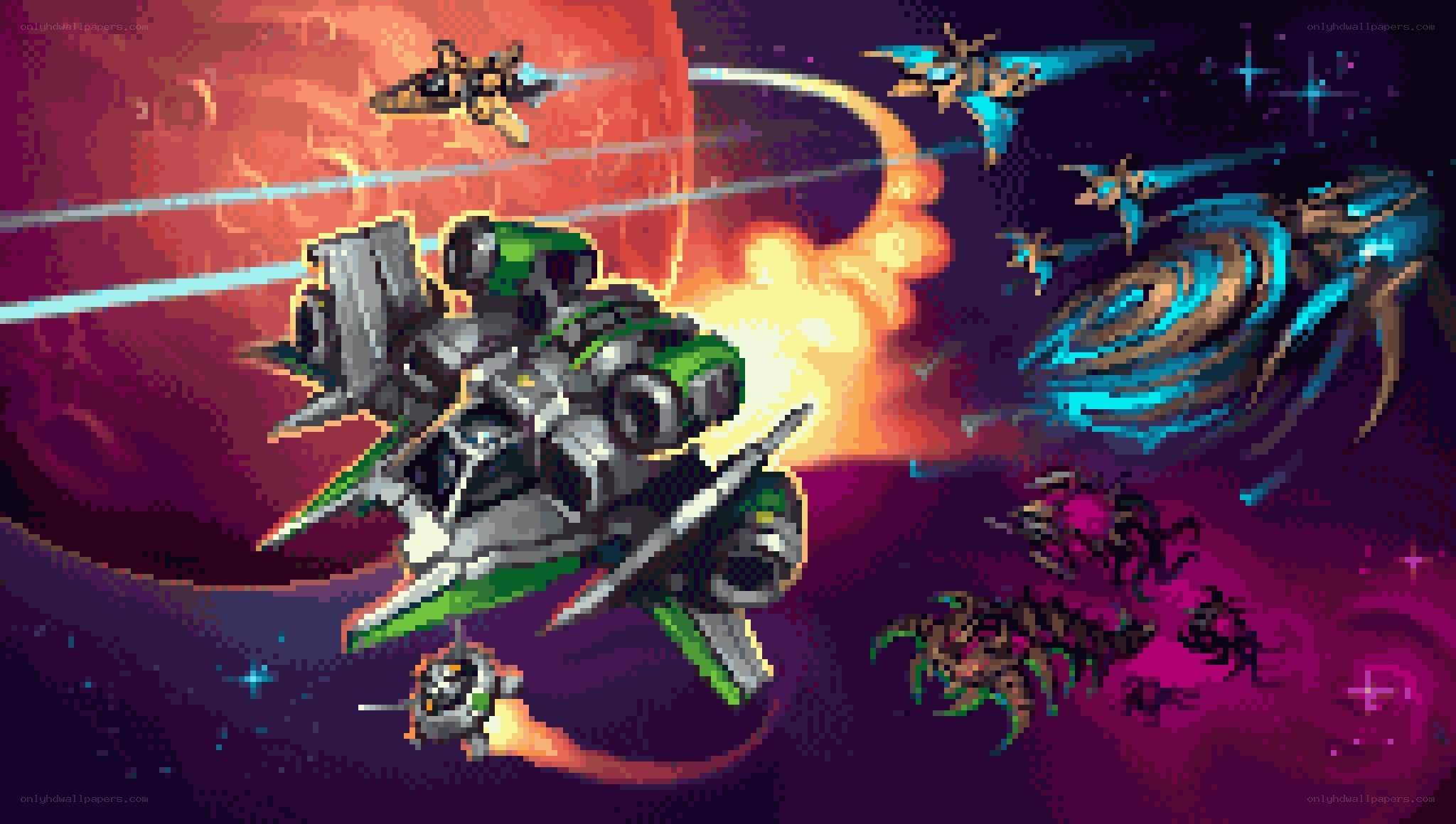 Pixel art space battle scene