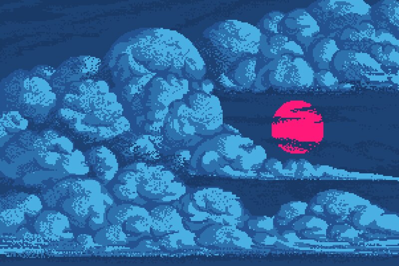 Pixel Art Sunset — Blue