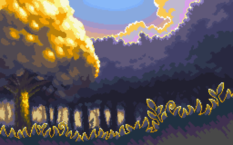Pixel art sunset landscape