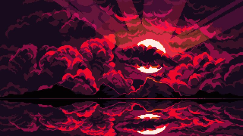 Pixel Art Sunset — Red
