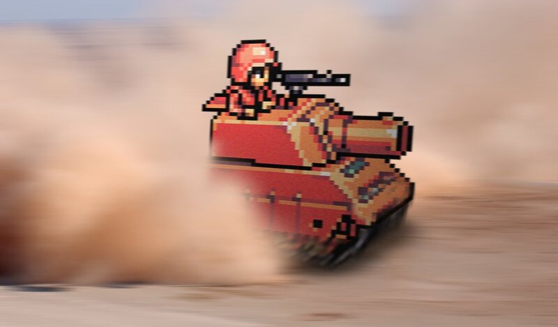 Pixel art tank in desert