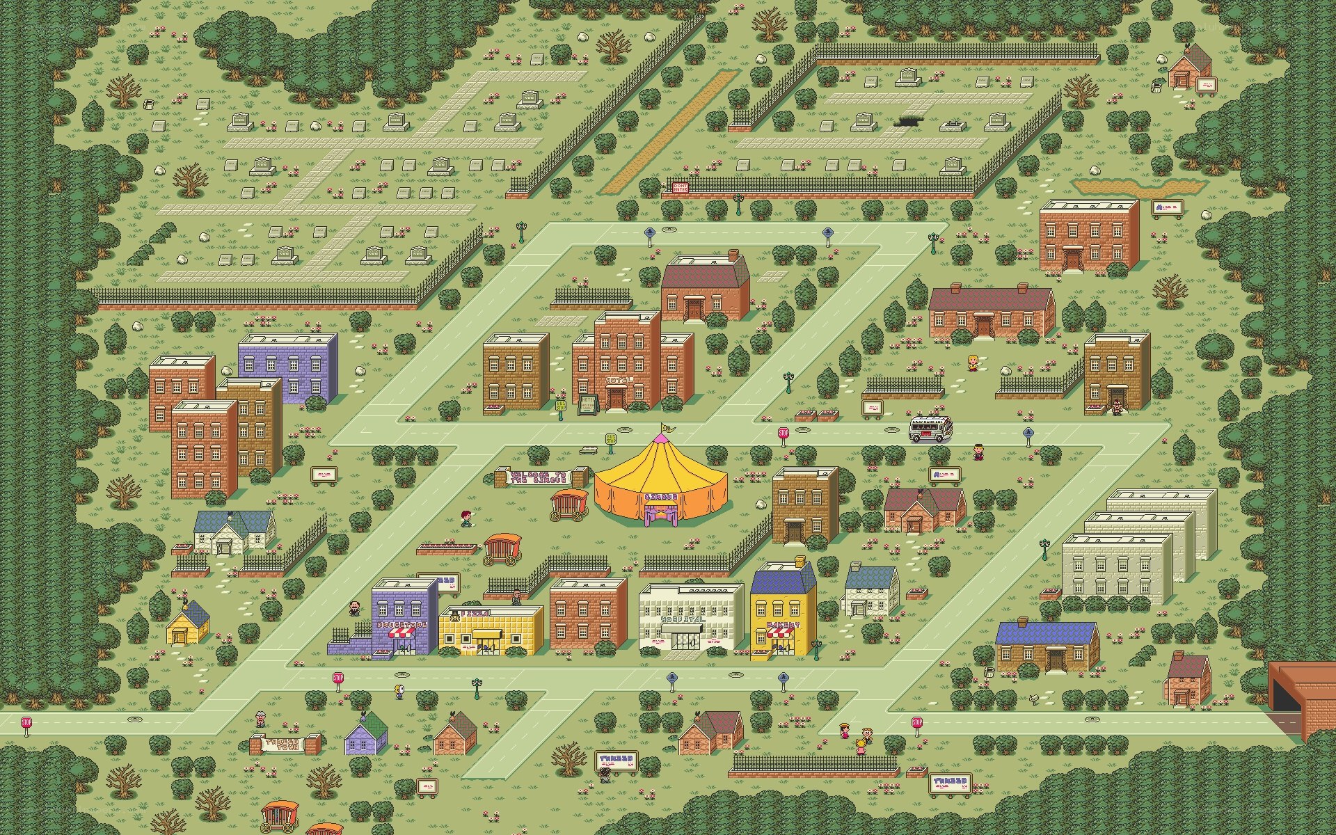 Pixel art town map
