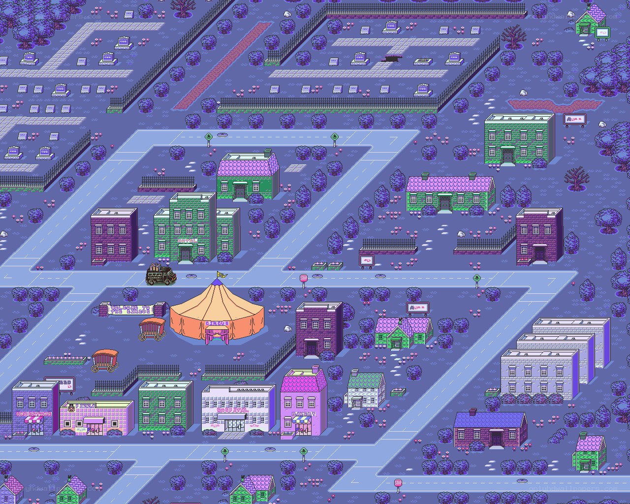 pixel art town map