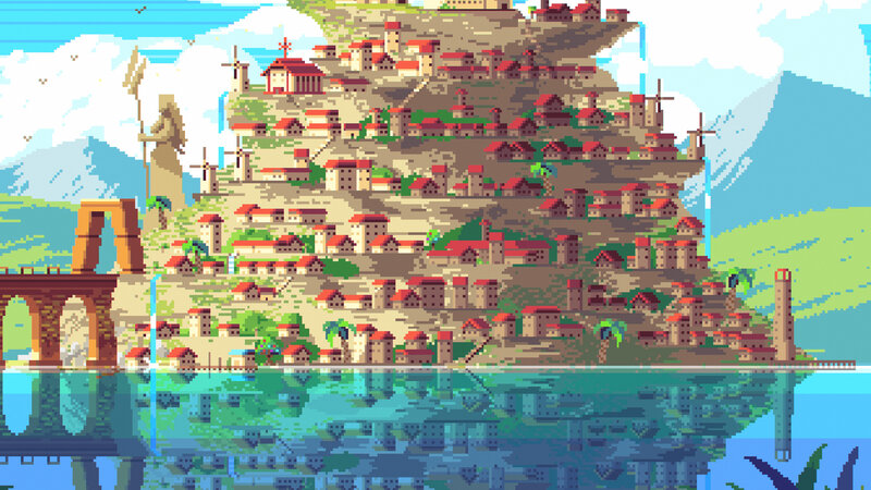 Pixel Art Town on Hill