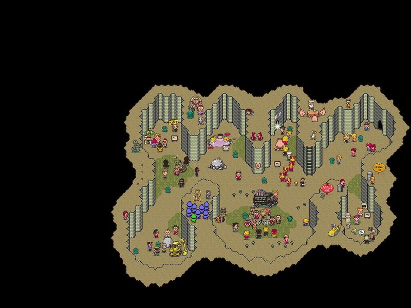 Pixel art town scene