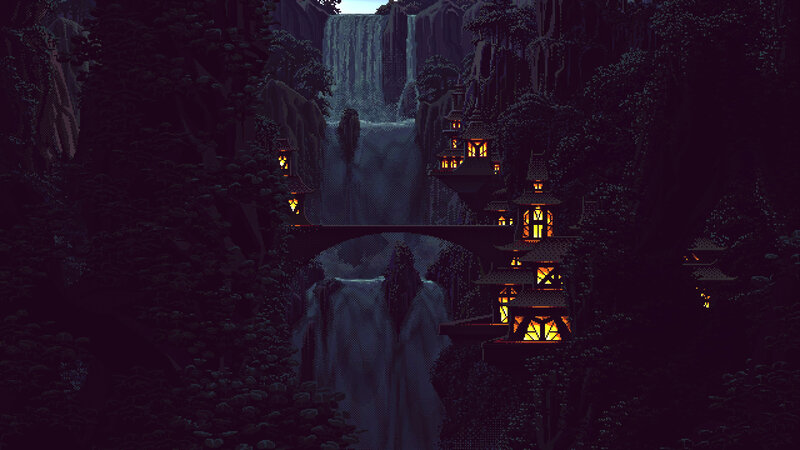 Pixel Art Village — Black, Mysterious