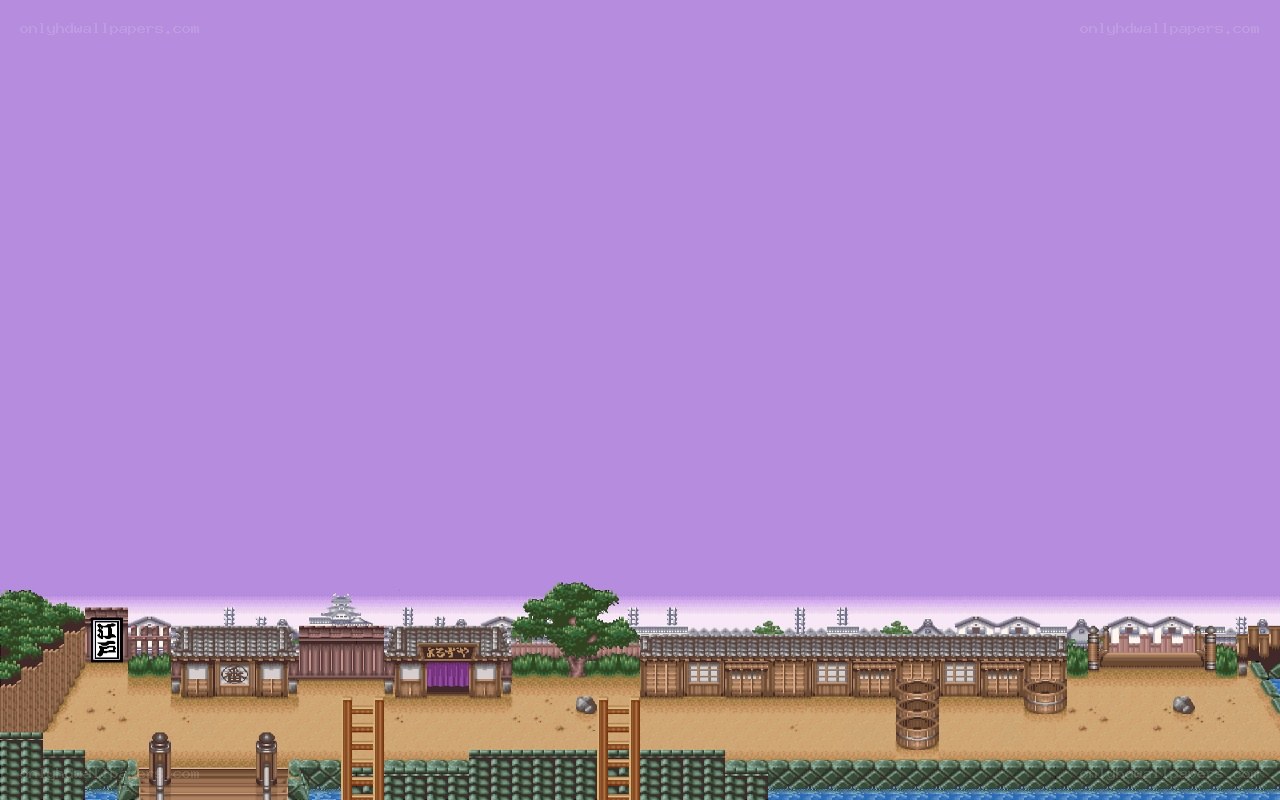 pixel art village scene
