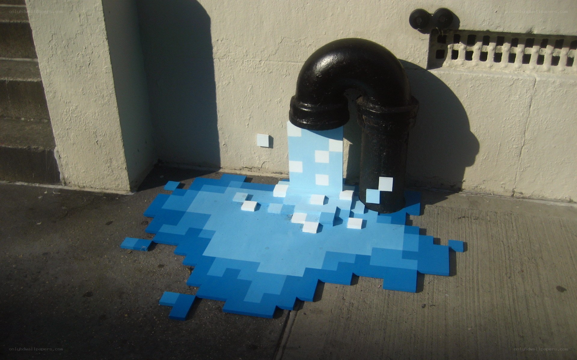 Pixel art water leak illusion