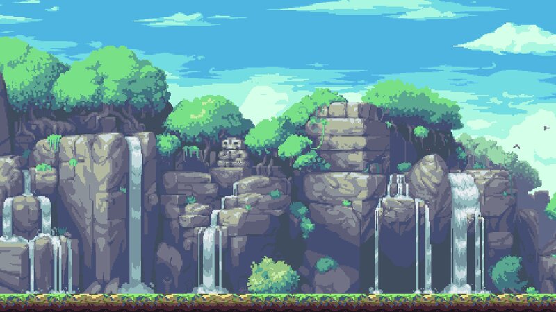 Pixel Art Waterfall Landscape