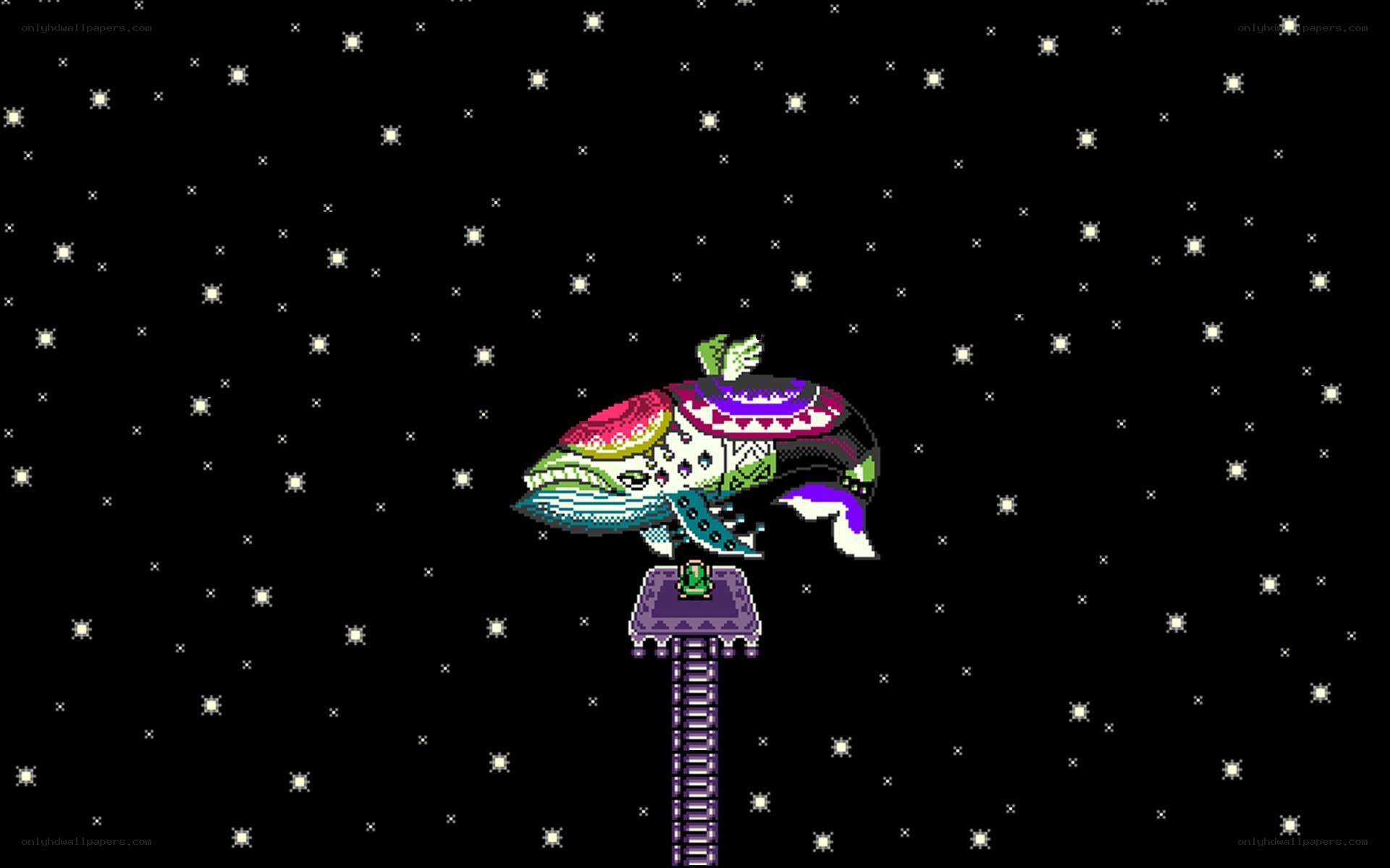 pixel art whale in space
