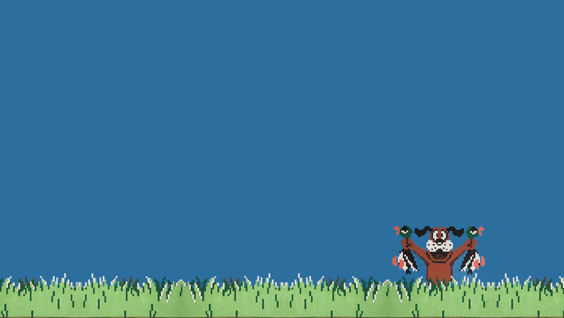 Pixel dog with ducks