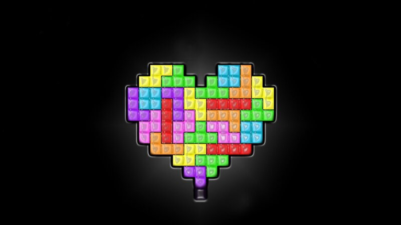 Pixel heart made of colorful blocks