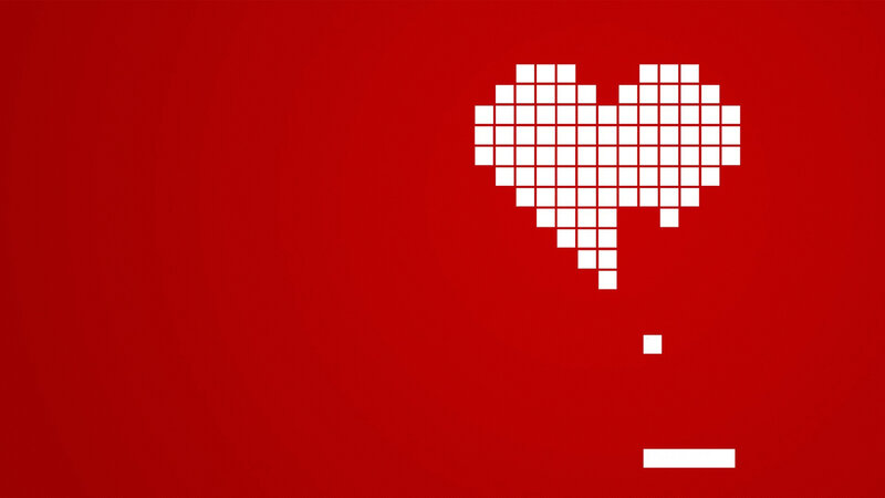 pixel heart on red background