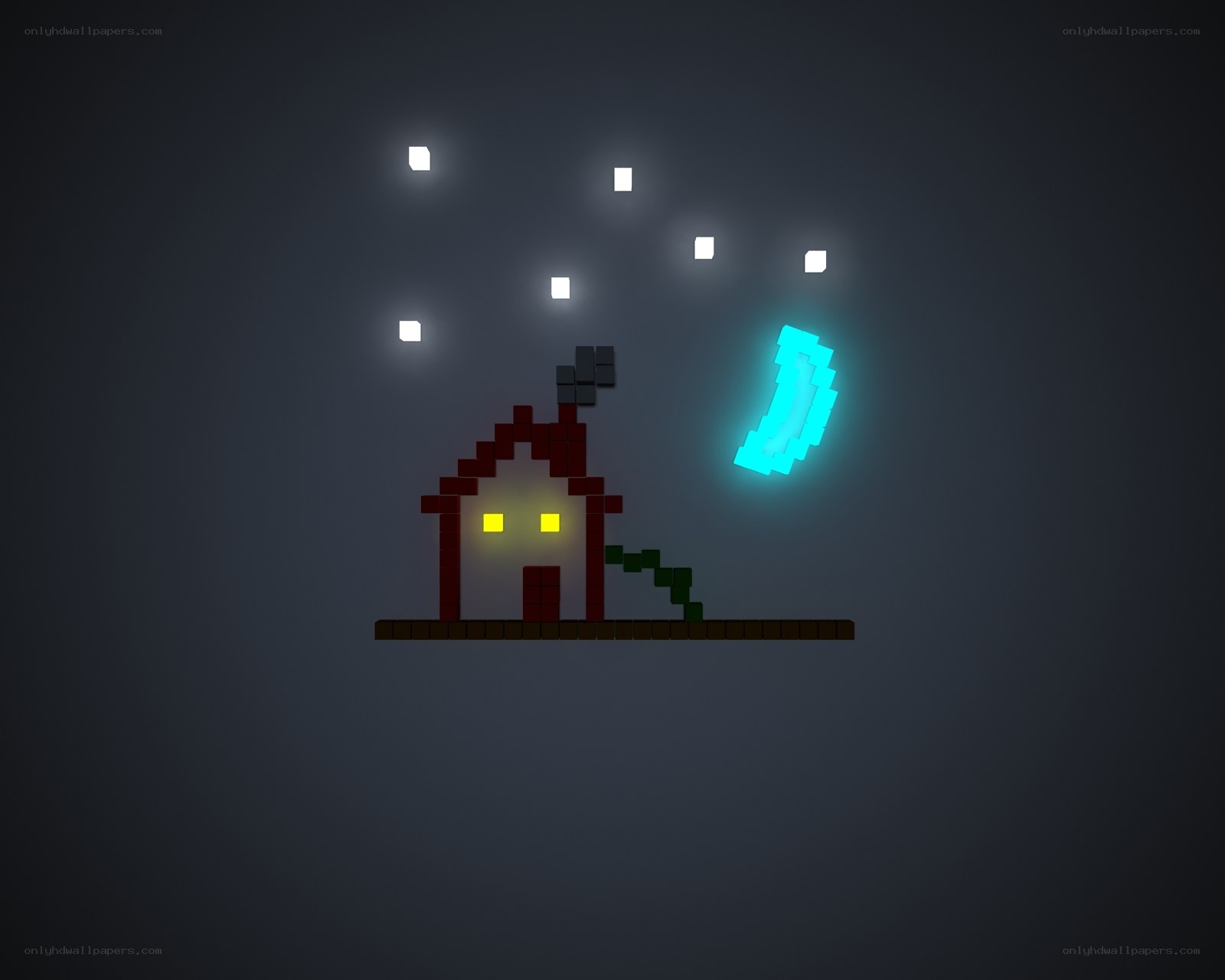 Pixel house under stars