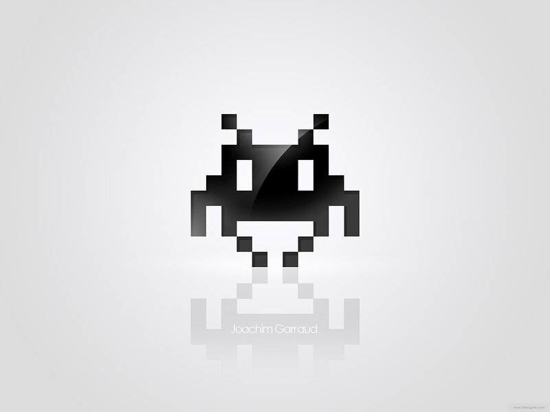 Pixelated Alien Character — Black, Minimalist