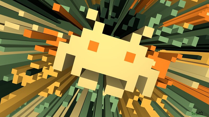 Pixelated Alien Character — Yellow