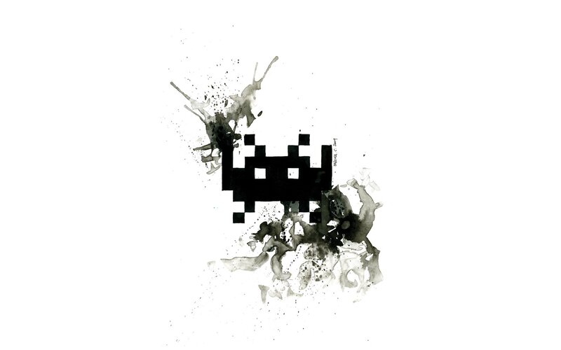 Pixelated Alien Figure — Black