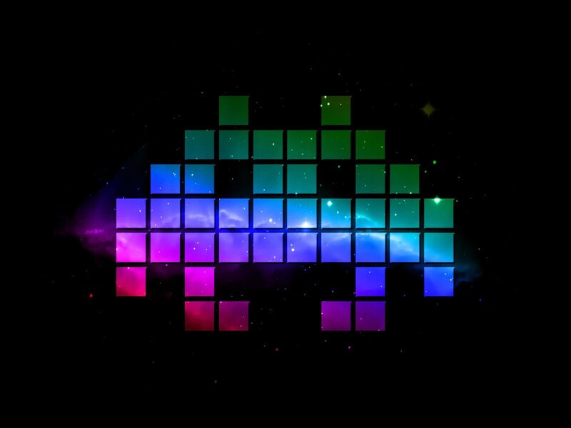 Pixelated Alien Figure — Purple