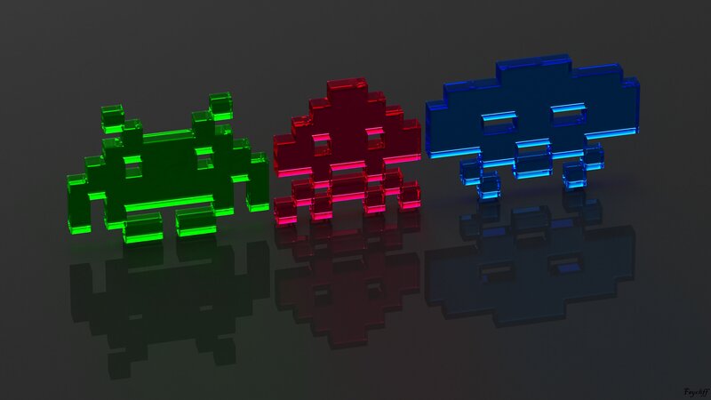 Pixelated Alien Figures — Green