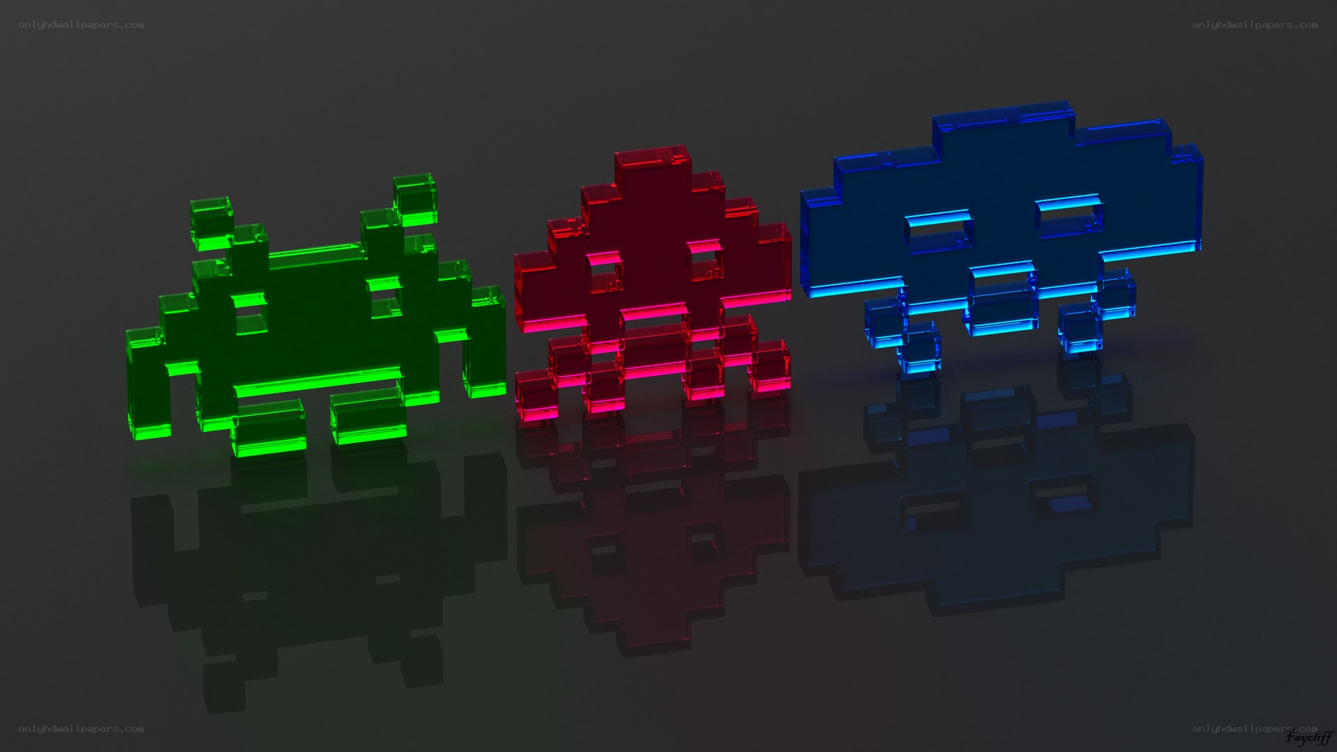 Pixelated alien figures