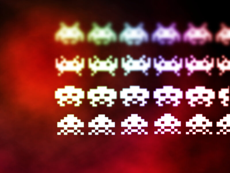 Pixelated Alien Invaders — Red