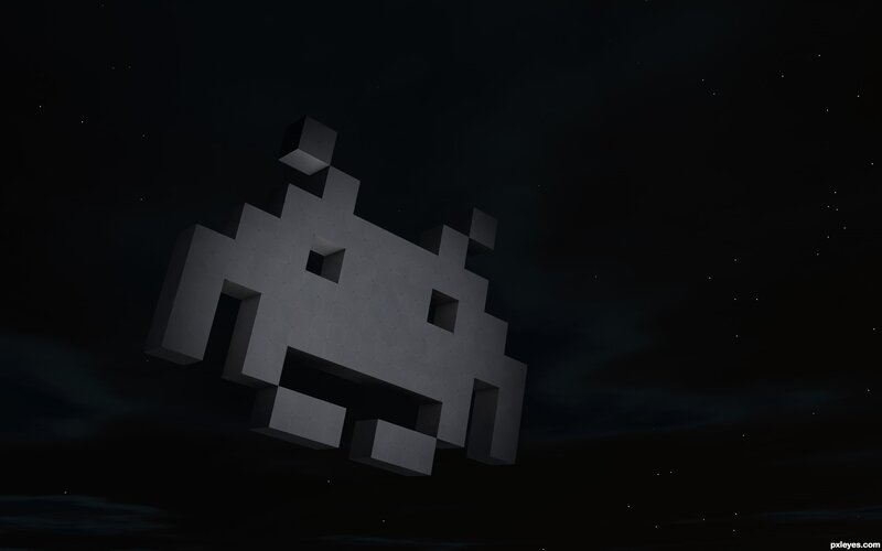 Pixelated Alien Spaceship