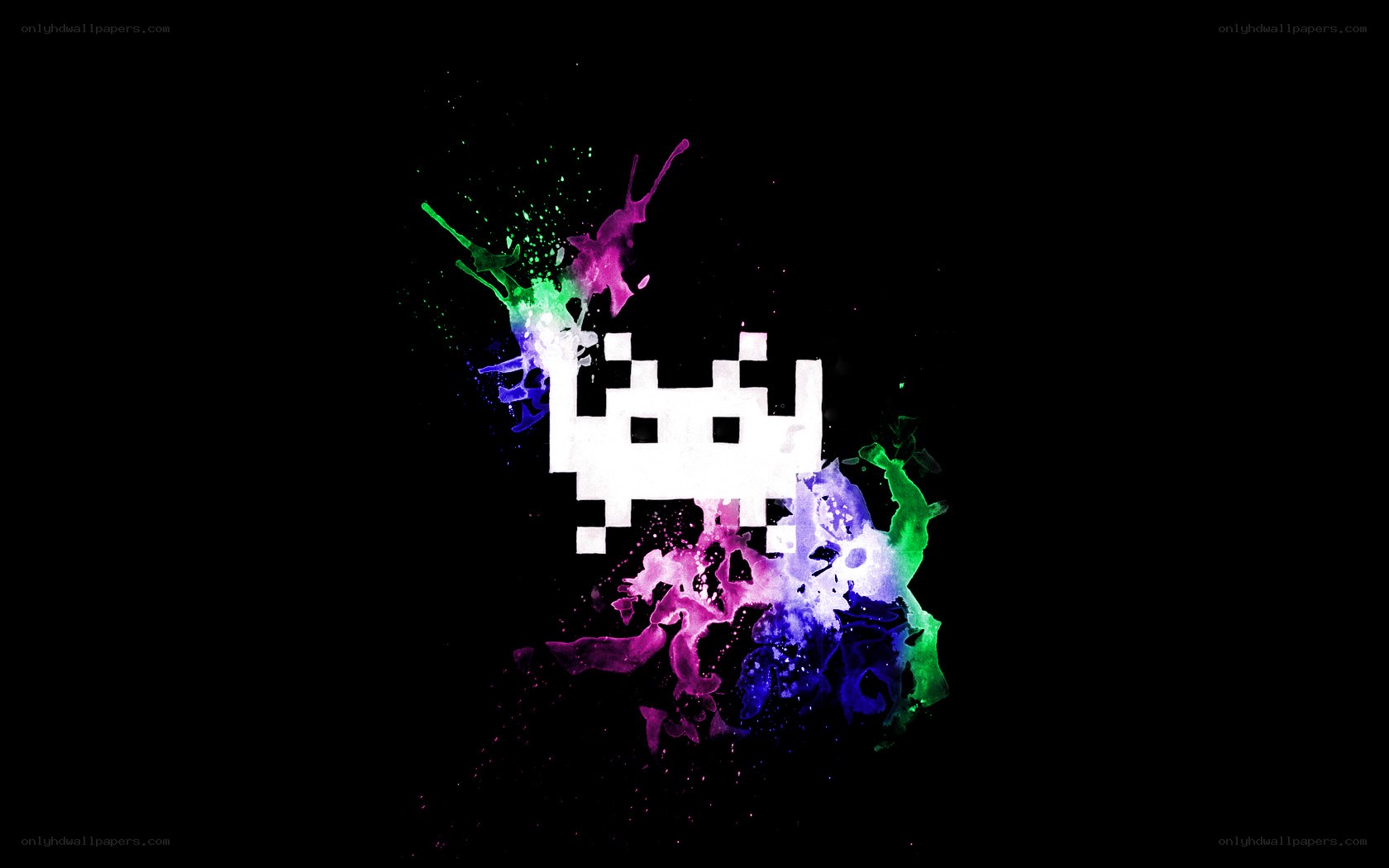 pixelated alien with colorful splashes