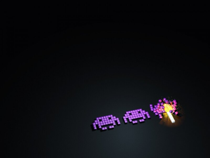 Pixelated Aliens Exploding — Purple