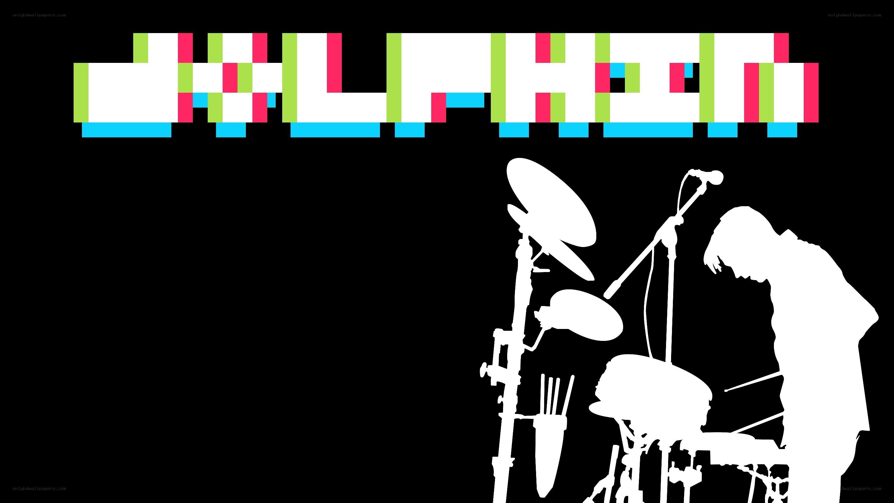 pixelated band logo with drummer