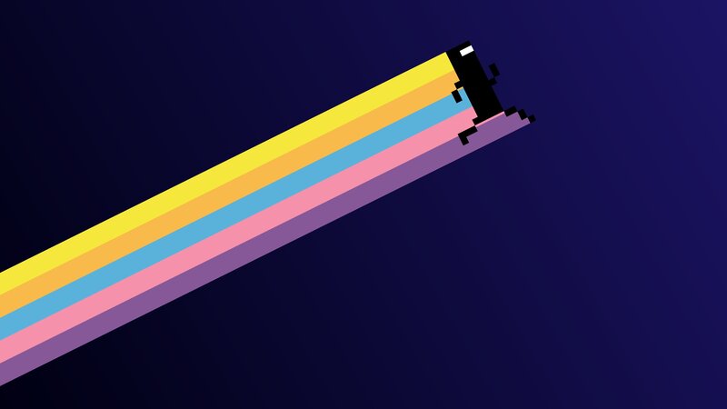 Pixelated Cat on Rainbow
