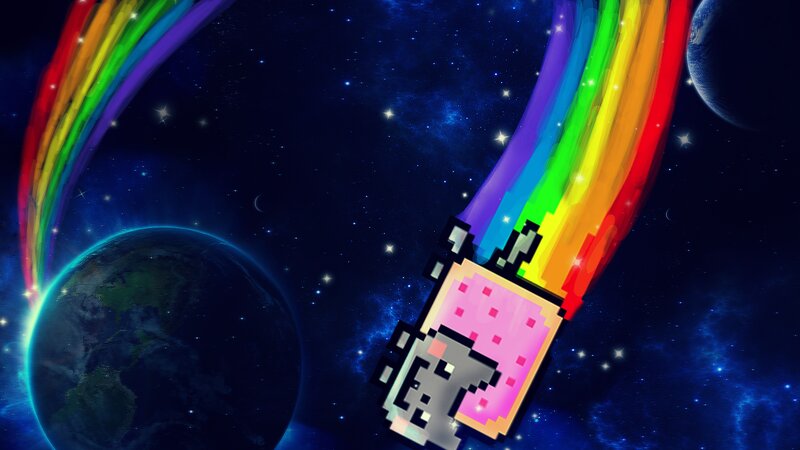 Pixelated Cat with Rainbow