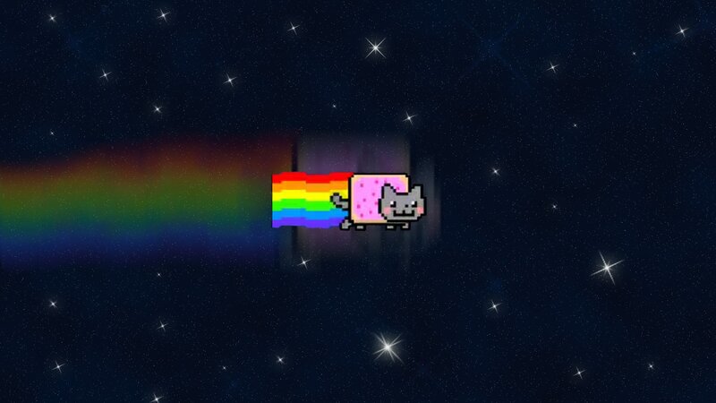Pixelated Cat with Rainbow Trail — Black