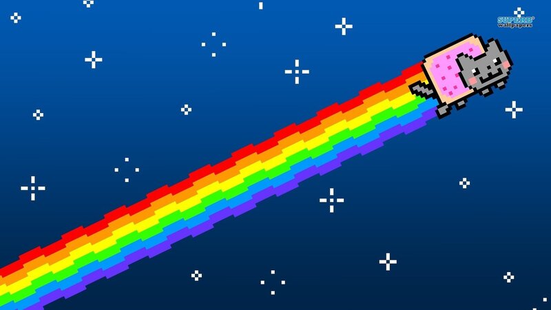 Pixelated Cat with Rainbow Trail