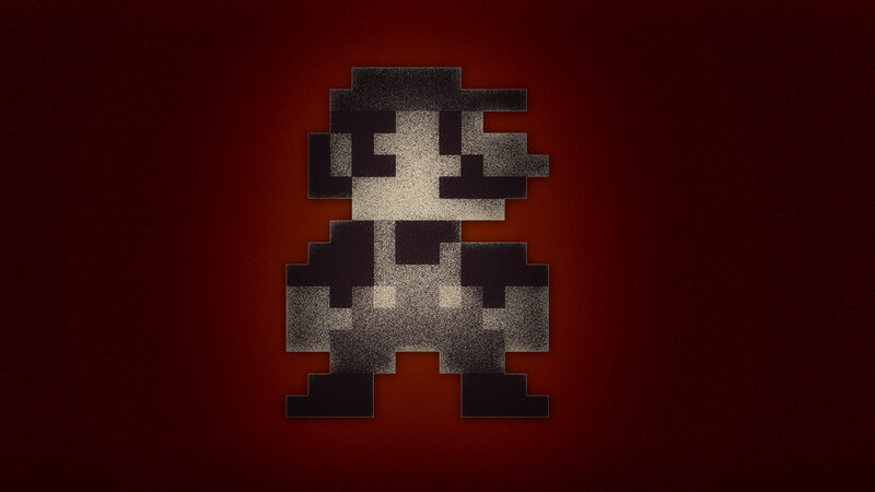Pixelated Character Figure — Red, Dramatic