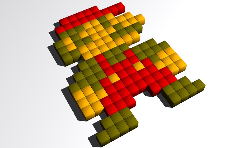 Pixelated Character Figure — Red