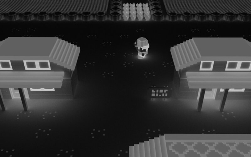 Pixelated character in dark alley