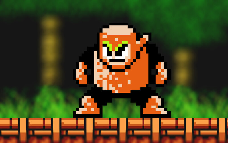 Pixelated character in forest