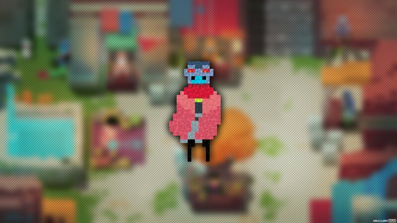 Pixelated Character in Red Coat