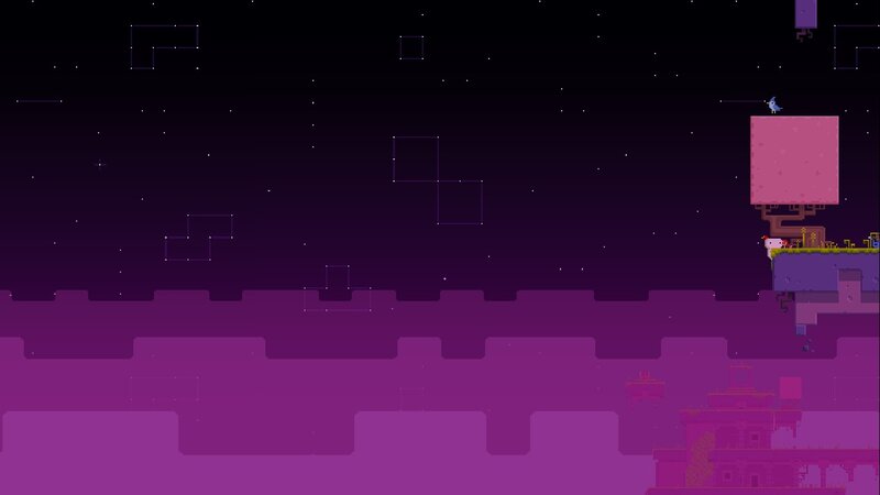 Pixelated Character on Platform — Purple, Serene