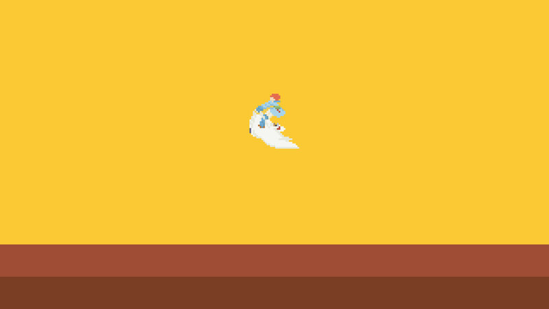 pixelated character on surfboard